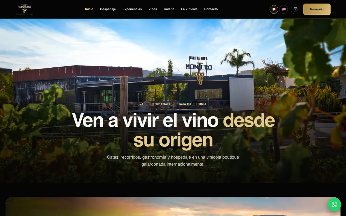 Página de inicio del sitio de Hacienda Montero